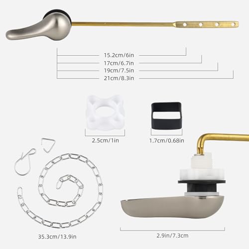 iFealClear Universal Metal Toilet Handle Replacement Kit, Front Mount Toilet Tank Flush Lever with Stainless Steel Chain, Fits Most Toilets, Brushed Nickel - color: Brushed Nickel, style: Front Mount Design