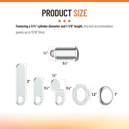 1 1/8" Cam Lock U 9945, for Drawers, Cabinets, File Boxes, 2 Sets - size: 1 1/8" Length