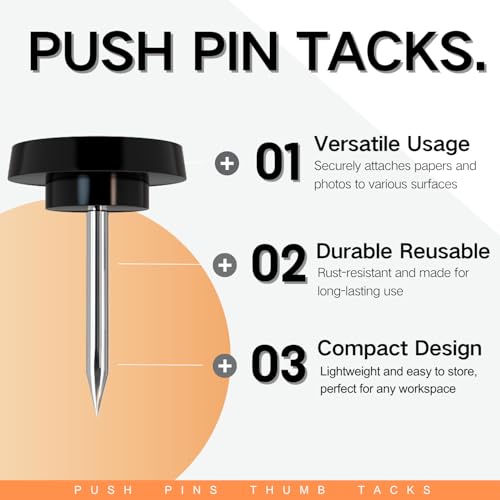 150PCS Black Thumb Tacks for wall Push pins for wall thumbtacks for Hanging - color: Black