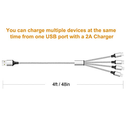 Multi Charging Cable, Multi USB Cable Universal 4 in 1 Multiple USB Cable - color: Silver
