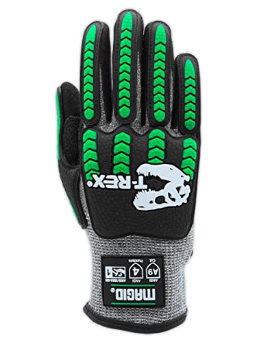 MAGID T-REX Flex Series ANSI Cut Level A9 Knit Impact Glove, 1 Pair, NitriX Palm, Size 9/L, Black & Green, TRX795 - size: 9/L, style: 1 Pair