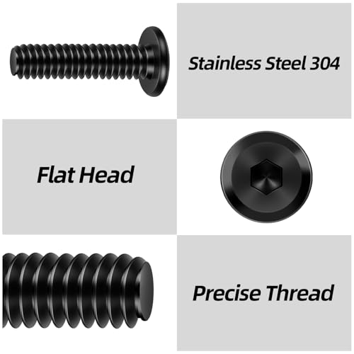#10-24 x 2 Flat Head Socket Head Screw Furniture Bolts Countersunk Connector Screws, Stainless Steel 18-8 (304), Black Oxide, Fully Threaded, 25 PCS - size: #10-24 x 2"