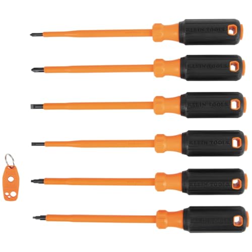 Klein Tools 85077INSR Insulated Screwdriver Set with Magnetizer, Made in USA, 1000V Electrical Screwdrivers, Phillips, Slotted, Square, 7-Piece - size: 7-Piece Set