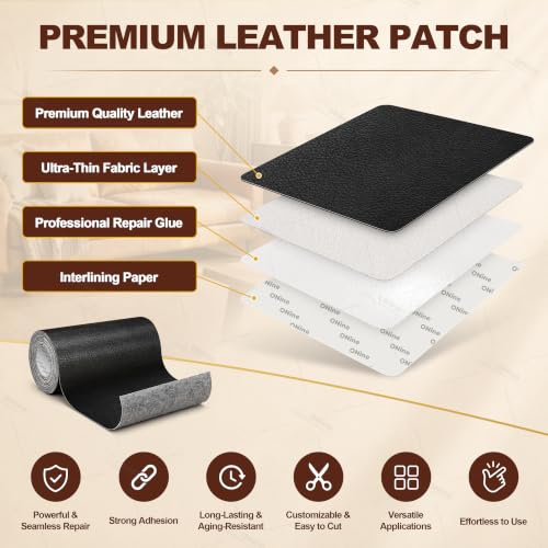 ONine Leather Repair Tape,Self Adhesive Leather Repair Patch,Leather Patches for Furniture,Sofa,Car Seats,Office Chair. Vinyl Repair Kit 3x60in (Black) - color: Black, size: 3 x 60 inches