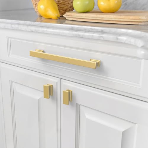 Amerdeco 10 Pack Brushed Gold Cabinet Pulls 6.3" - color: Brushed Gold, size: 6.3" hole center