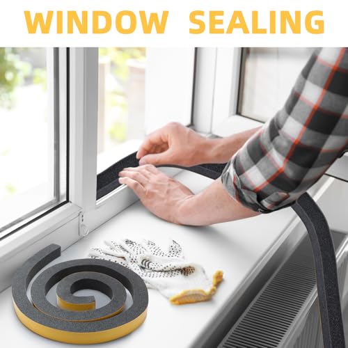 2 Rolls 1-1/2 Inch W x 1-1/2 Inch H Foam Weather Stripping with Adhesive 8 ft Foam Density Closed Cell Tape Seal for Uneven Gaps Doors Windows (Black) - color: Black
