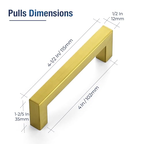 JOY DECOR Gold Cabinet Handles Square Cabinet Pulls, 4 Inch CC, 10 Pack - size: 4 Inch Hole Center