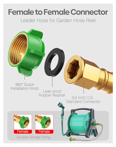 Short Metal Garden Hose 3 ft with Female to Female Connector， Stainless Steel Small Leader Hose for Hose Reel, Long, Flexible, Lightweight & Heavy Duty Water Pipe, Outdoor Water Hose Extension Adapter - size: 3ft Female to Female