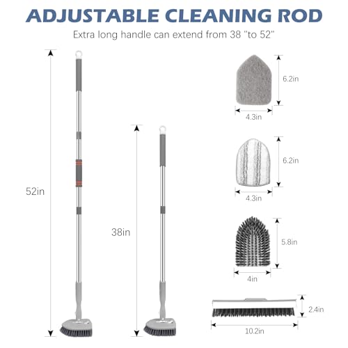 SetSail 4-in-1 Tile Tub Floor Scrubber with V-Shaped Grout Brush, Gray - color: Gray, size: 2 Pads + V-Shaped Brush