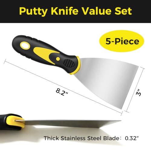 5 PCS Putty Knife Set, 3 Inch Stainless Steel Spackle Knives, Paint Scraper for Drywall Repair, Wallpaper Removal, Plaster Scraping, Patching Holes – Scraper Tool for DIYers & Homeowners - size: 3 Inch