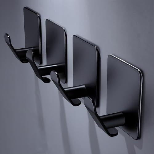 DELITON 4 Pack Adhesive Hooks - Towel Hook Matte Black Stainless Steel - color: Carbon Black