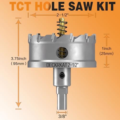 2-1/2" TCT Hole Saw for Hard Metal, Heavy Duty 65mm Tungsten Carbide Tipped Hole Cutter with Spring-Loaded Pilot Drill Bit for Stainless Steel, Metal, Iron, and Plastic - size: 2-1/2" (65mm)