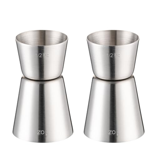 Briout 2Pc Double Cocktail Jigger for Bartending,1OZ 1/2OZ,Flat Edge Silver - color: Frosted Silver, size: Flat Edge-0.5oz/1oz-2PC