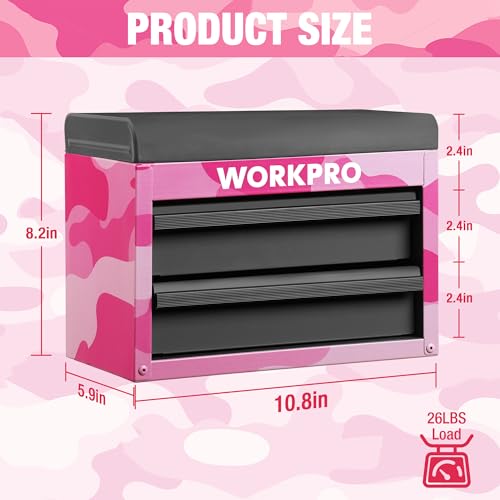 WORKPRO Metal Mini Tool Box with 2 Drawers and Top Storage - color: Pink Camo