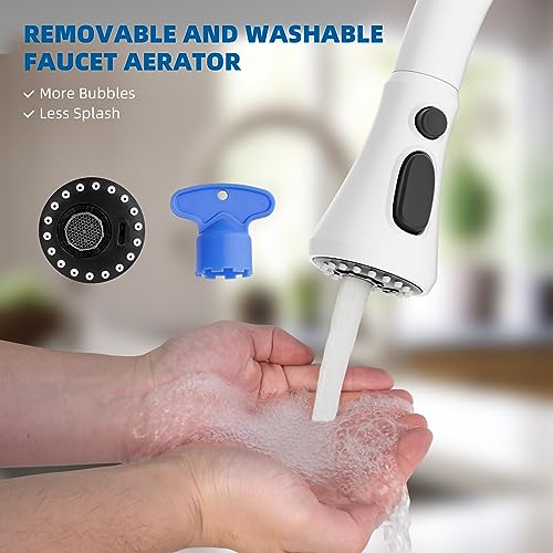 Hibbent Pull Down Spray Head for Kitchen Faucet, 3-Function Spray Nozzle - color: White, style: 1.8 Gallon Per Minute