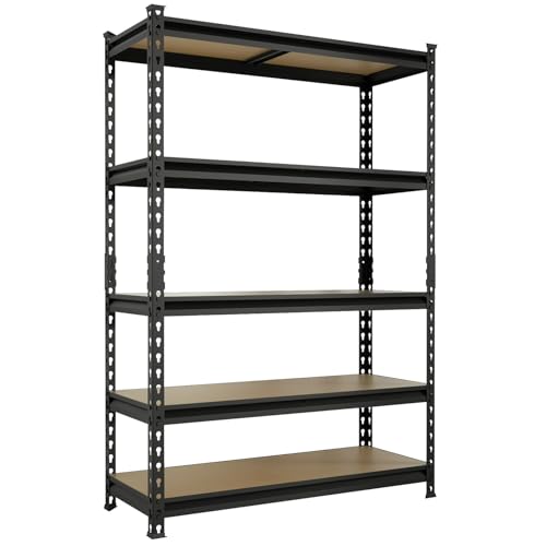 Big RED Storage Shelving Unit, 5-Tier Adjustable, Heavy Duty Metal Garage Shelves/Utility Rack for Kitchen, Pantry, Basement, Bathroom, Laundry - 2,000 lbs Capacity, Black, 72" H x 48" W x 18" D