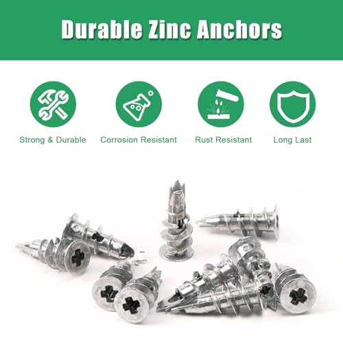 500PCS Zinc Self-Drilling Drywall Anchors with Screws Kit, 250pcs Heavy Duty Metal Wall Anchors and 250pcs #8 x 1'' Screws