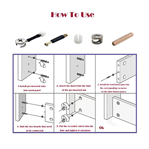 300Pcs 3-in-1 Furniture Connecting Hardware Cam Lock Fasteners Kit,Cam Fitting & Wood Dowel Pins & Pre-Inserted Nut Cam Locks for Furniture Crib Cabinet Drawer Wardrobe Splicing