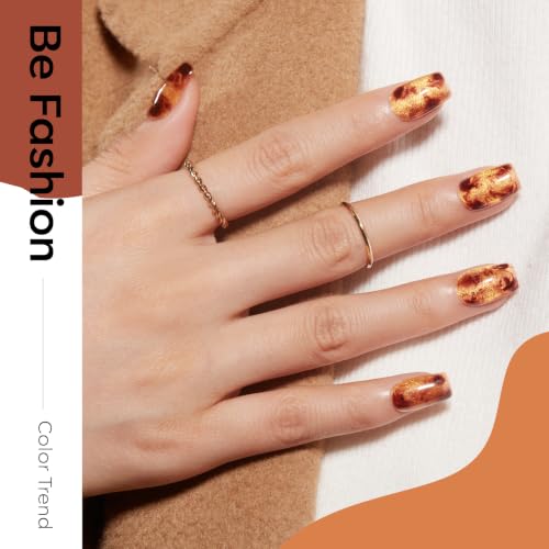 modelones Fall Gel Nail Polish Set, Amber French Tip Leopard-Print Theme - color: A A A1c Leopard-Print & Amber