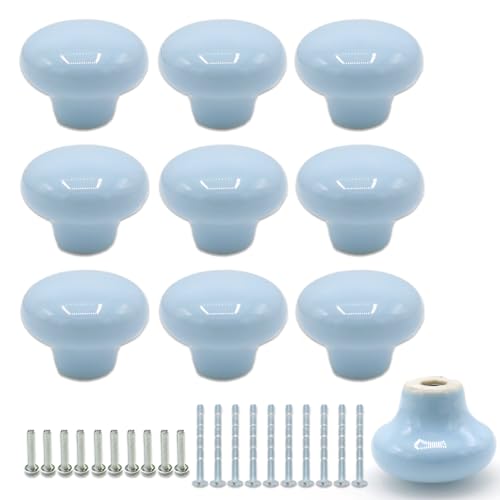 10-Pack Ceramic Cabinet Knobs Sky Blue 32mm Round Drawer Pull - color: Sky Blue