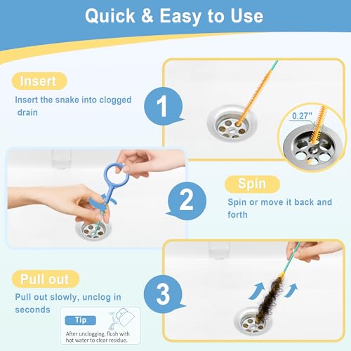 50 Inch Drain Snake, Reusable Hair Drain Clog Remover Tool, 3 Pack