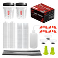 Disposable Paint Cups for Spray Gun 200 Micron,20 Ounce (600ml) Kit with 50 Cups and Lids with Strainer System for HVLP&LVLP,2 Hard Cups with Retainer Ring,20 Plugs,3 Caps,2 Adapters,1 Wash Bottle - size: 20 oz-200 μm-50Pack