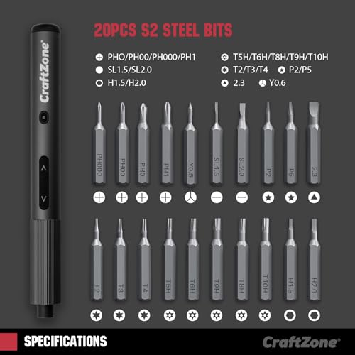Ultra Mini Electric Precision Power Screwdriver Set Kit | Max 0.5N.m | with 20 S2 Steel Bits | 5/32'' Hex with LED Light | Magnetic Storage | Repair Tool for Electronics|Camera|Laptop (Grey)