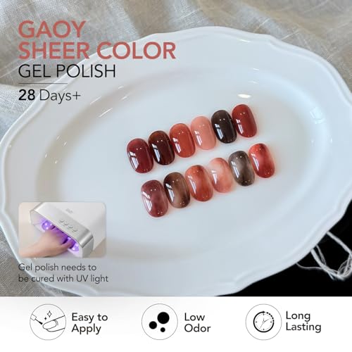 GAOY Tortoise Jelly Gel Nail Polish Set, 6 Colors Red Brown Sheer UV Gel | Blooming Effect, Buildable Color, UV Lamp Required, Long Lasting, Easy to Apply, Salon Manicure at Home - color: Vibrant Brown