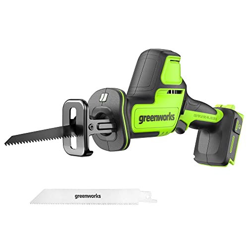 Greenworks 24V Brushless 1" Compact One-Handed Reciprocating Saw (3,000 SPM), Cordless Powered Variable Speed Recip Saw, Battery Not Included - size: Brushless 1" One-Handed Recip Saw, style: Tool Only