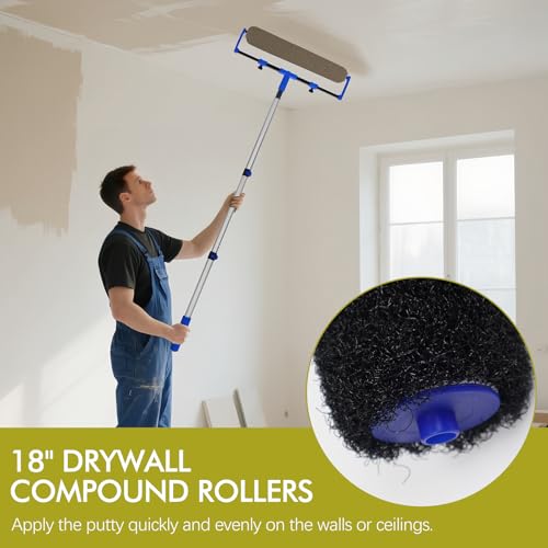 Paint Roller Kit, 18" Paint Roller Set with Paint Scraper, Putty Brushes, Tray with Disposable Liners, Extension Pole and Gloves, Wall Repair and Painting Tools for Interior Walls and Ceilings - size: 18-inch Paint and Putty Brush