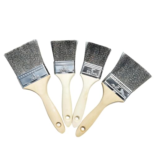 HOKLNUSE Stainless Steel Wire Brush Set 4-Piece Cleaning Brushes with Wooden Handle for Rust and Paint Removal