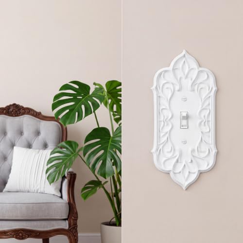 2 Pcs Baroque Decorative Light Switch Covers, White Plastic - style: Switch Cover