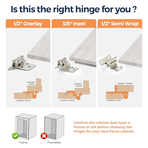 Brushed Nickel Cabinet Hinges, 1/2 Inch Overlay, 10 Pack(5 Pairs) | Self-Closing Design, Semi-Concealed Face Frame Fit, Surface Mount, For Kitchen Doors, Cabinets, Hardware Updates - color: Brushed Nickel