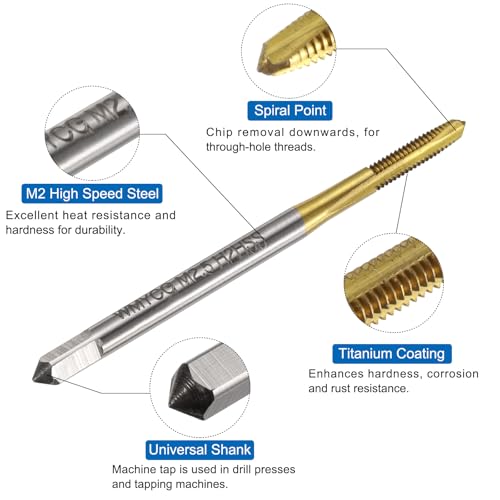 uxcell Metric Tap & Drill Bit Set, 2pcs M2.5 x 0.45 Spiral Point Thread Taps Titanium Coated and 2pcs 2.1mm Twist Drill Bits Roasted Yellow, Screw Tapping Threading Tools - size: M2.5 x 0.45 + 2.1mm