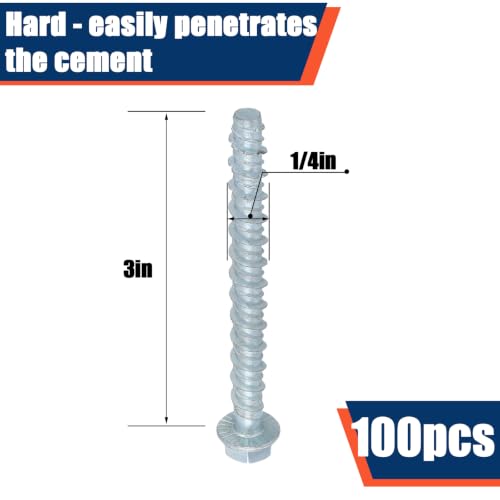 Tandefio 100 Pack 1/4 x 3 Concrete Anchors and Screw Kits Galvanized - size: 1/4" X 3"