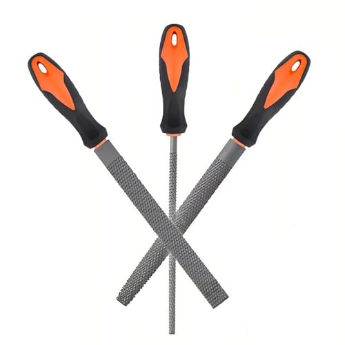8" Wood Rasp File Set with Rubber Grip - Includes Hand Cut Round, Half-Round, and Flat Rasp File Kit - Curved and Flat Tools(3 Pcs) - size: 8 inch Wood rasp