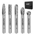 HAUTMEC 5Pcs Tungsten Carbide Rotary Burr Bit YG6, 1/4" Shank Double Cut Die Grinder Bit with Belt Pouch, Low Vibration Precision Rotary File for Metal Grinding, Engraving & Deburring (6MM), HT0453 - color: 5Pcs Set, size: 6mm