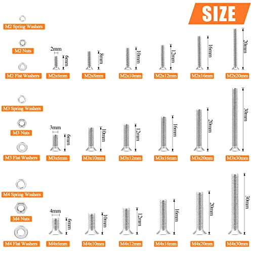 HELIFOUNER 1500 Pieces M2 M3 M4, 304 Stainless Steel Phillips Countersunk Head Machine Screws Bolts Washers Nuts Hardware Assortment Kit - style: Phillips Countersunk Head