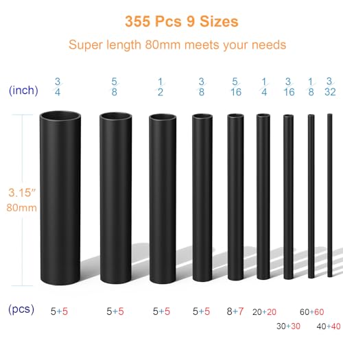 Heat Shrink Tubing Kit 355pcs Shrink Wrap Tube Electrical Wire Connectors - size: 355pcs Black Red