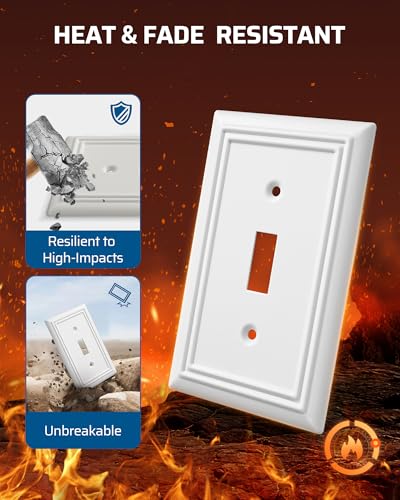 DEWENWILS Single Toggle Wall Plates, White Metal Light Switch Cover Plates - color: White, size: 1 Toggle 2PK