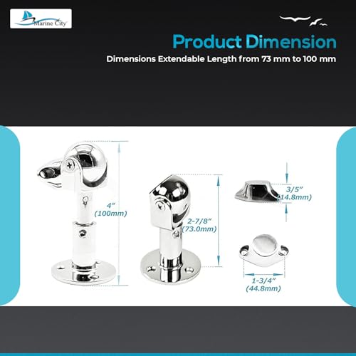 Marine City Magnetic Ball Door Window Stopper Set, 316 Stainless Steel, Corrosion-Resistant, Holds 4kg, Extendable 73mm-100mm, Ideal for Boats, Yachts, Ships