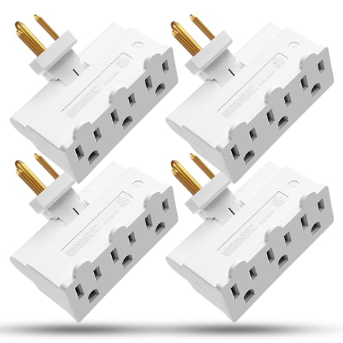 Fosmon 3 Outlet Adapter, Swivel Outlet Plug Three Way Rotating 180 Degree Right Angle Adapter Plug, Electric Wall Extender Indoor, 3-Prong, Grounded- 4 Pack - style: 4 Pack
