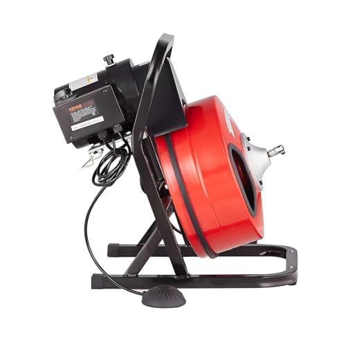 VEVOR Drain Cleaner Machine 50FT x 1/2 Inch, Manual Feed Sewer Snake Auger - with 4 Cutters & Air-activated Foot Switch for 2" to 4" Pipes - style: 50 FT x 1/2''
