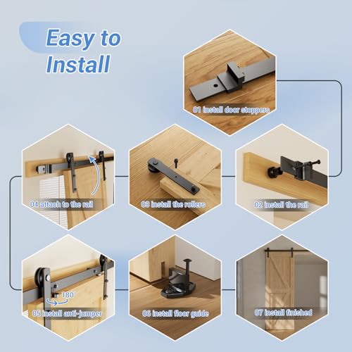 CCJH 6FT Heavy Duty Sturdy Sliding Barn Door Hardware Kit -Smoothly and Quietly -Easy to Install Fit 36" Wide Door Panel (Simple Hanger) - size: 6ft for 1 Door