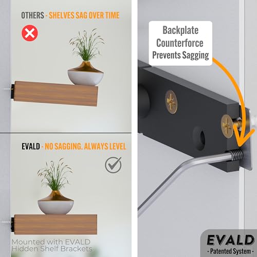EVALD LevelMate™ Titan-Mount 6 Inch Floating Shelf Brackets, Heavy Duty Hidden Shelf Brackets for Floating Shelves, Black Carbon Steel Shelf Supports with Screws & Anchors (6 Pack) - size: 6 Inch, style: 6 Pack Titan-mount