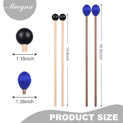 Drum Mallets Kit – 2 Pairs, Rubber ＆ Marimba, Percussion Instrument Beginner Accessories for Steel Drum, Bass Drum, Glockenspiel, Xylophone Mallet - size: 2 pairs