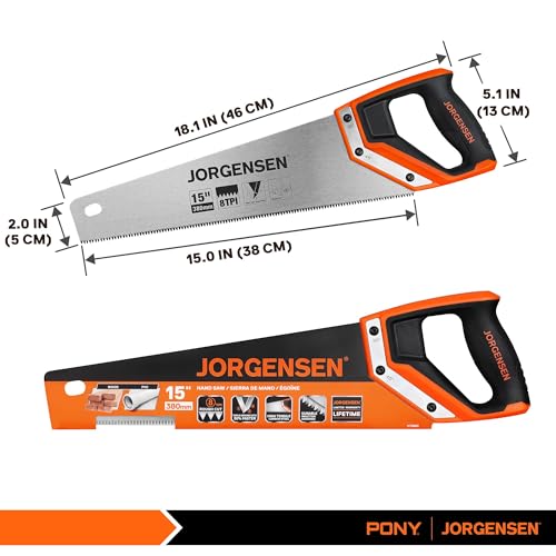 JORGENSEN 15 Inch Pro Hand Saw, 8 TPI Fine Cut Aluminum Handle | Non-slip ergonomic grip, ultrasonic welded structure, woodworking, trimming, drywall and plastic pipe cutting - style: 15 Inch