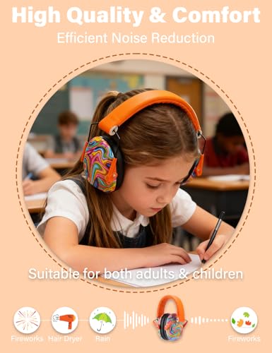 Kids Noise Canceling Earmuffs, 25-30dB Noise Reduction Ear Protection, Adjustable Headband Concert Fireworks, Autism - color: Csyr