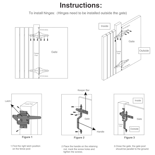Fence Gate Hardware Kit, 8" Heavy Duty Strap Hinges and Spring Latch, Black - size: 8" Decorative Strap Hinges