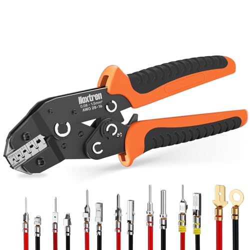 5-in-1 Wire Crimping Tool, AWG 28–16 Ratcheting Pin Crimper for Non-Insulated Open Barrel Terminals – Fits JST XH/PH/SM/SYP, Dupont, Molex, AMP, TE, Deutsch & More Automotive Wire Connectors
